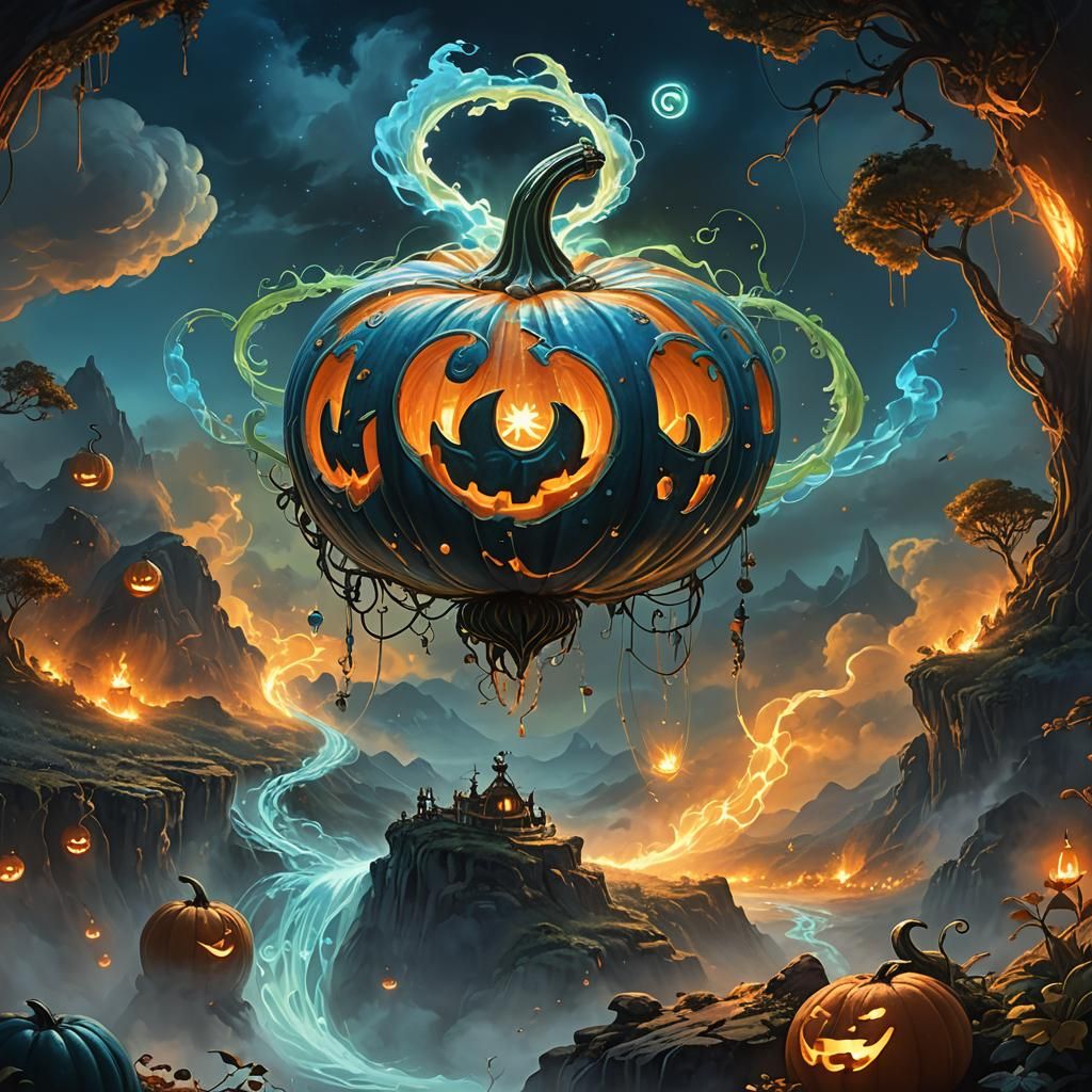 Floating Gourd Fantasy Concept Art in Vibrant Blue