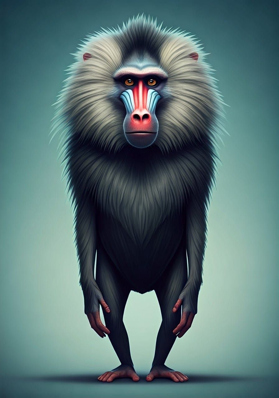 Stylized Baboon Character in Cubist Style