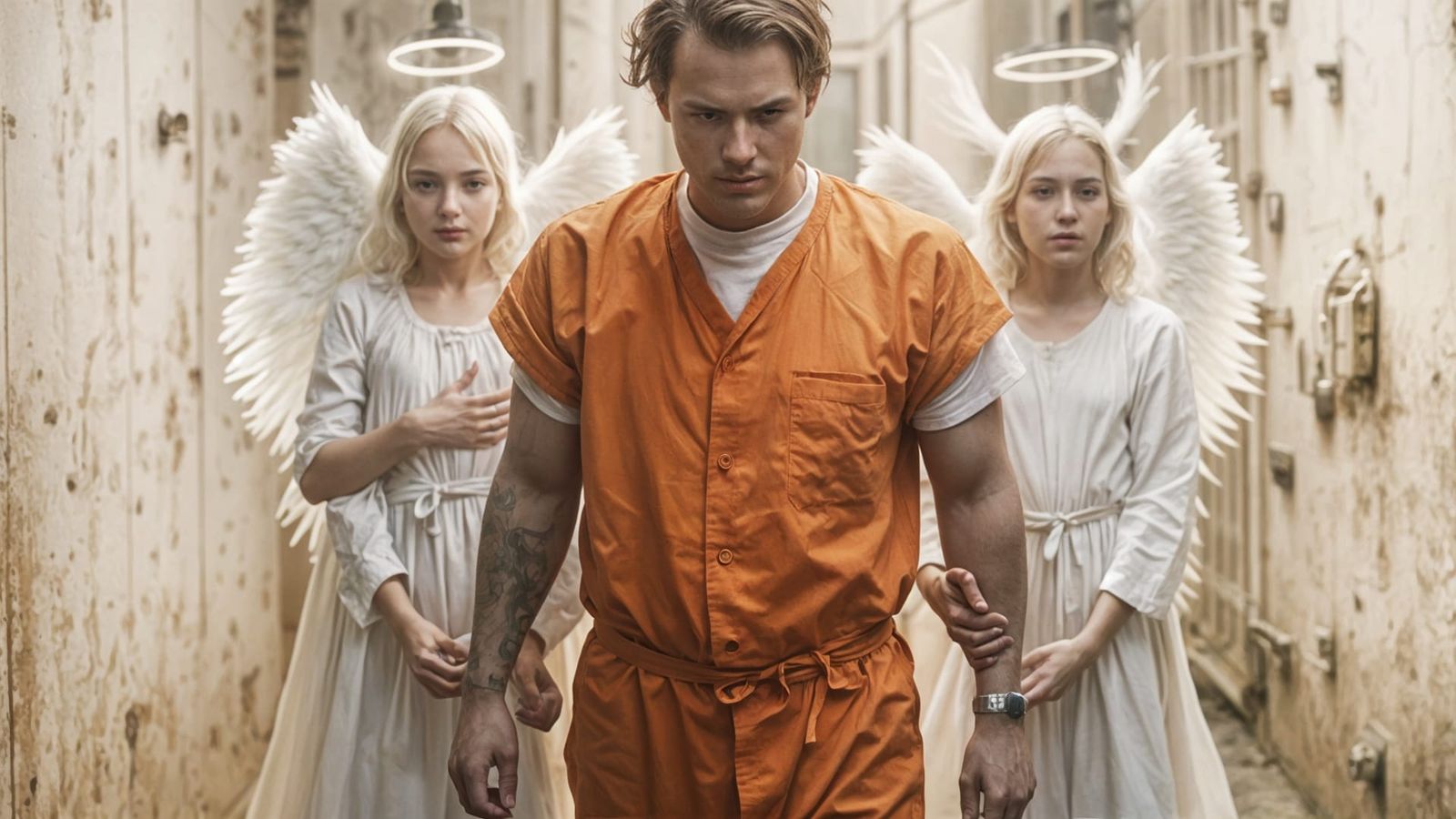 Surreal Image: Inmate with Angelic Daughters