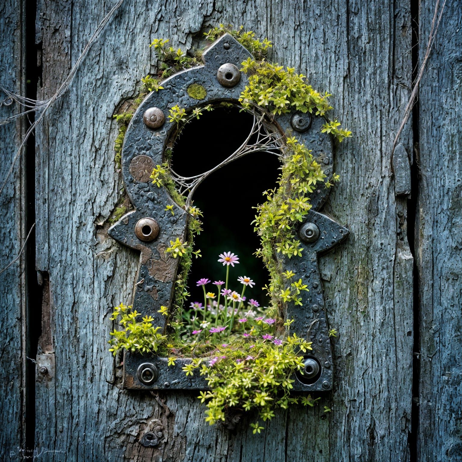 Moss and Flowers in Ancient Keyhole