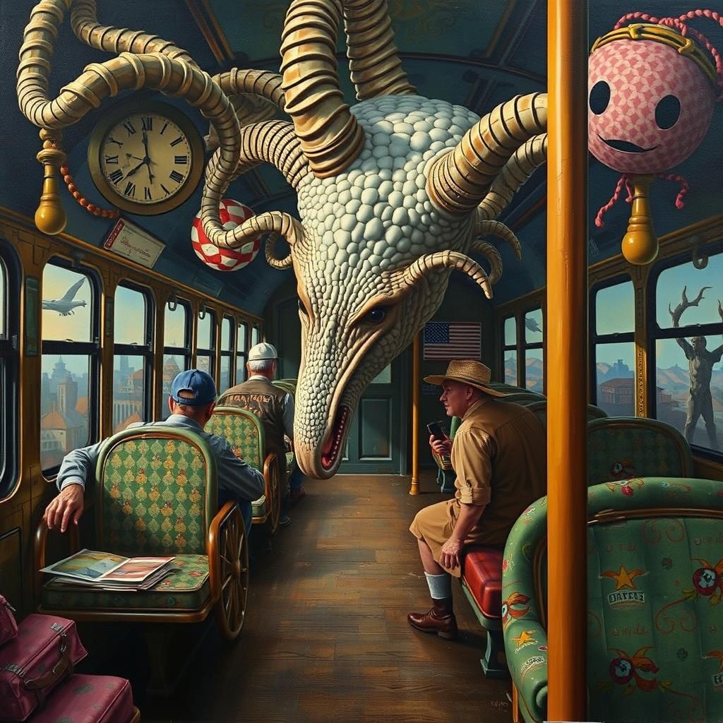 Colorful Bus Ride in Norman Rockwell Style