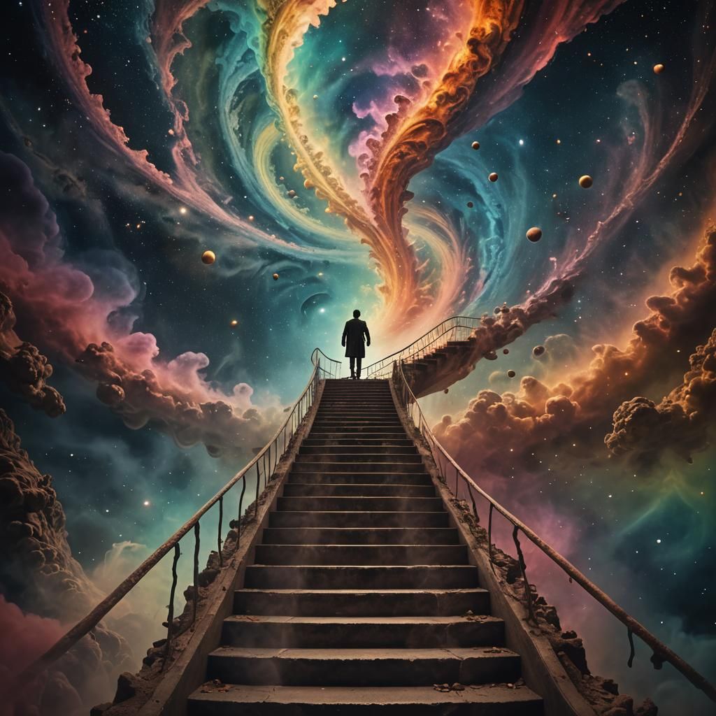 Cosmic Stairs: A Surreal Journey Through the Nebula