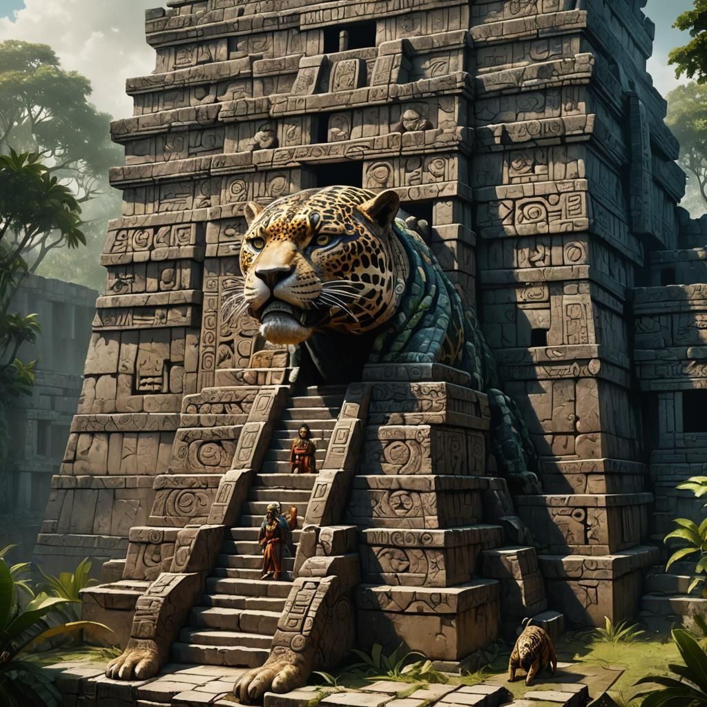 Sinister Jaguar at Mayan Temple by Rutkowski