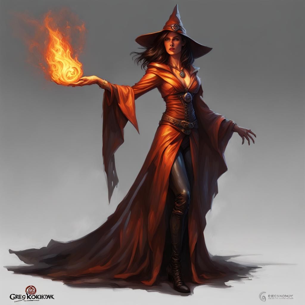 Sinister Female Sorceress Casting Fire Magic