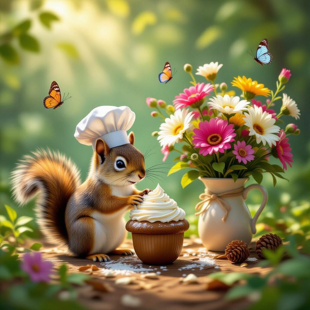Squirrel Baker Frosting Acorn in Enchanted Forest
