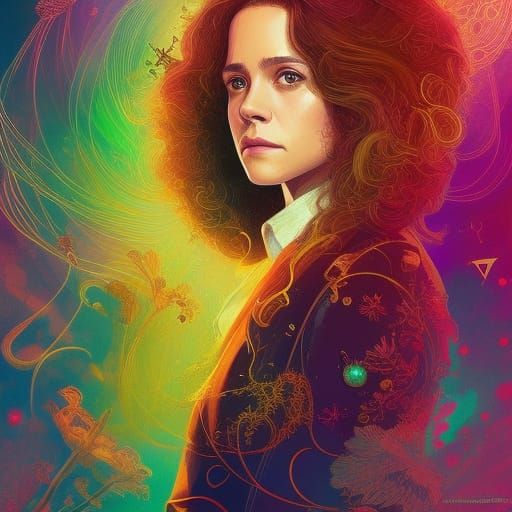 Luminous Hermione Granger Portrait with Golden Outlines