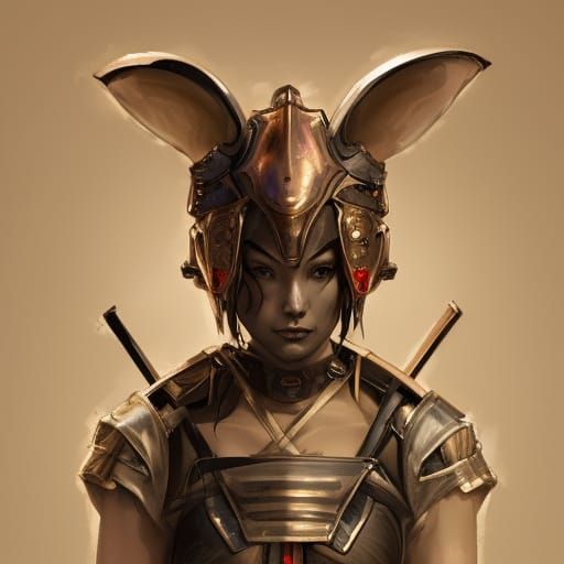 Rabbit Samurai Armor Portrait in Art Nouveau Style
