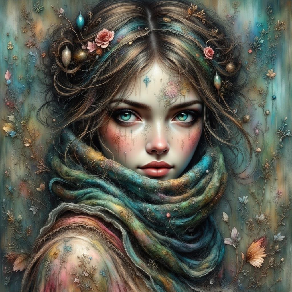 Dark Fantasy Portrait of a Weathered Woman