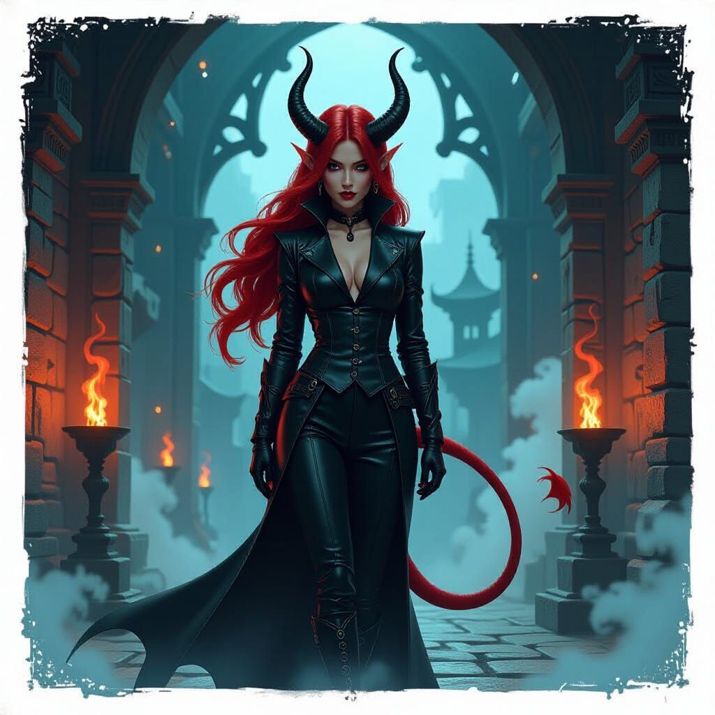 Tiefling Alchemist in Arcane Setting, Digital Art