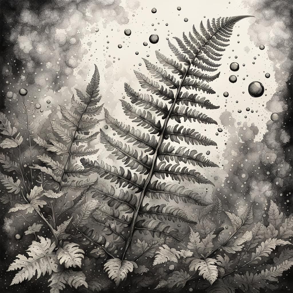 Magical Ink Drawing of Fern with Splatters