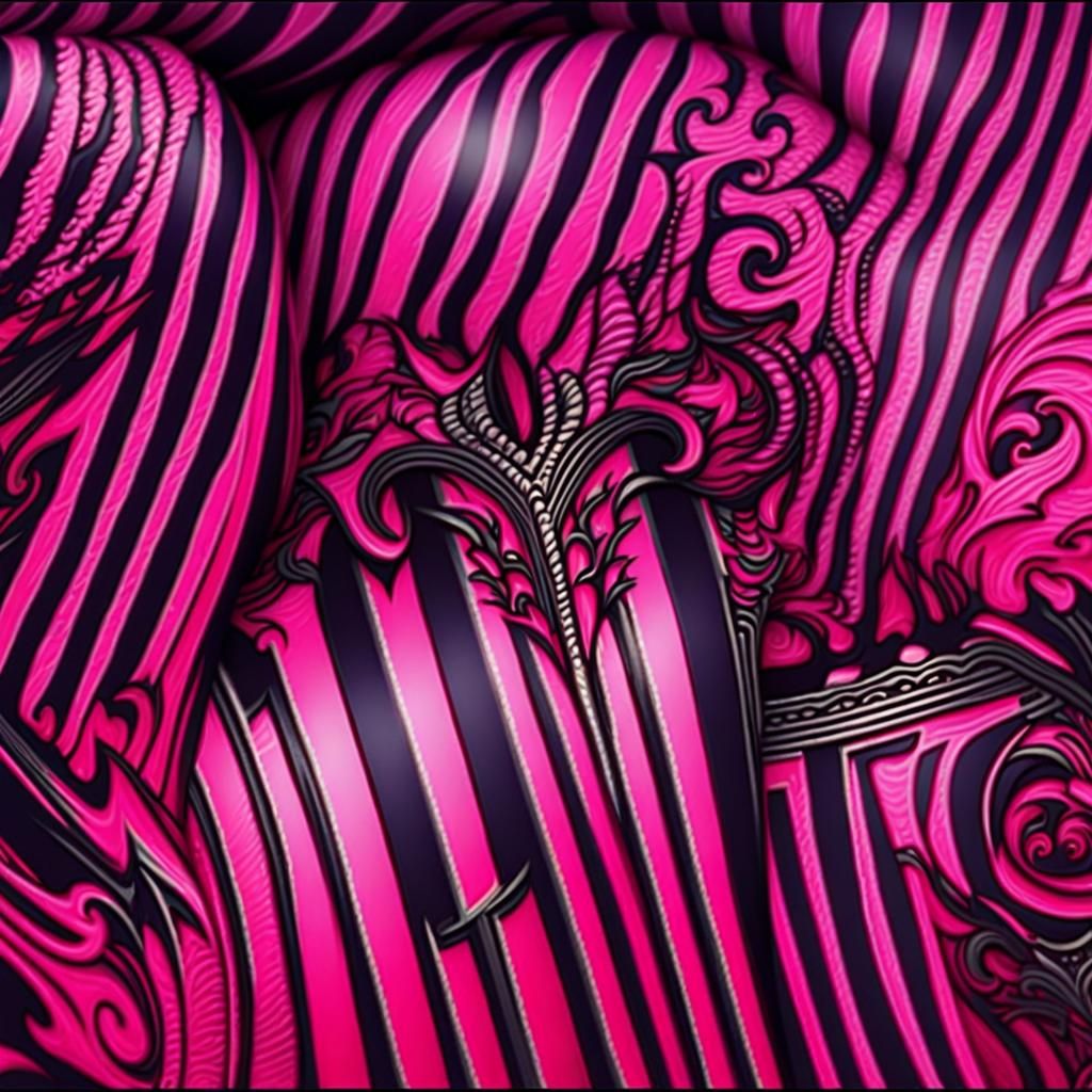 Black and Pink Fantasy Art with Stripes and Hearts