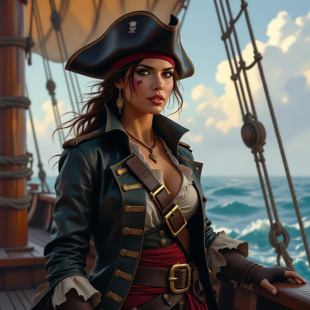 Female Pirate on Deck in Pirate Adventure Style