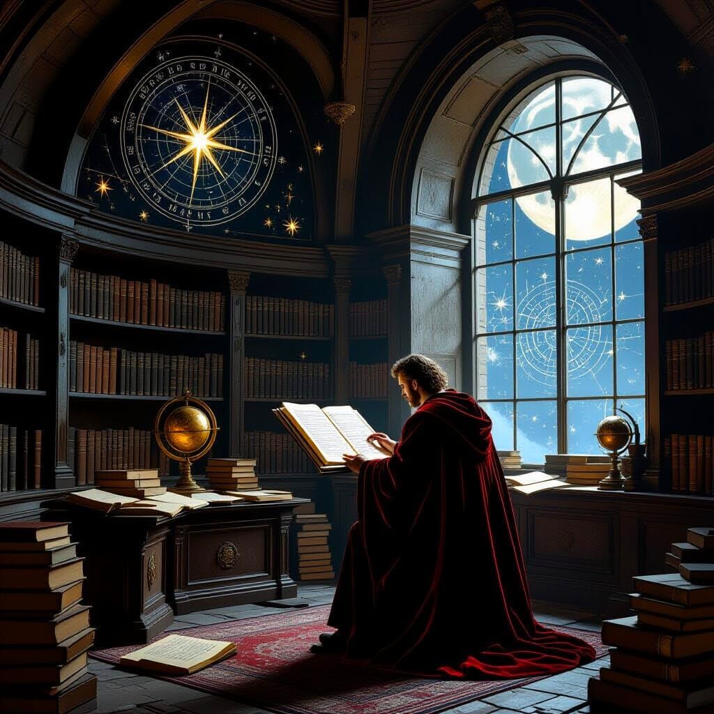 Scholar Studying Star Charts as Matte Painting