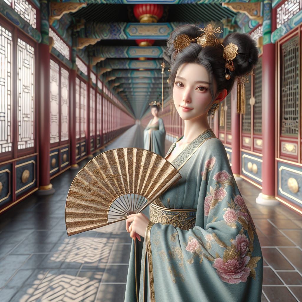 beautiful Chinese beautiful young lady in traditional clothi...