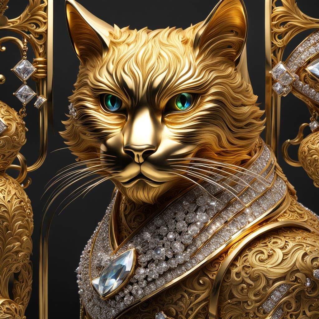 Gold and Diamond Cat Bangle in 8K