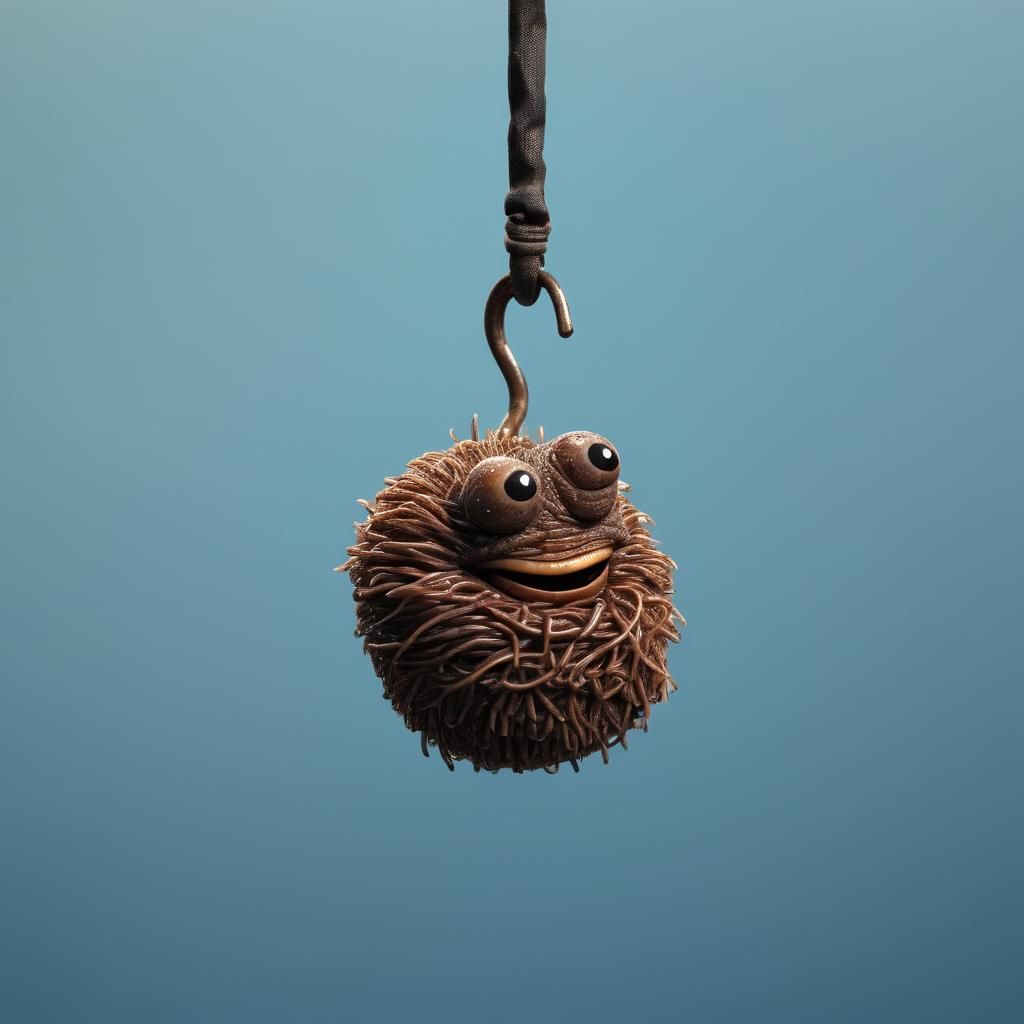 Sad Worm with Human Face on Hook