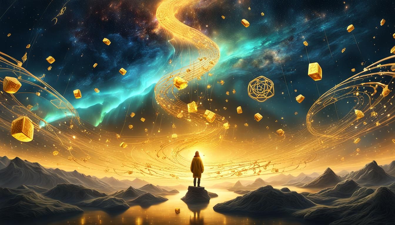 Golden Honey Figure in Cosmic Rune Expanse
