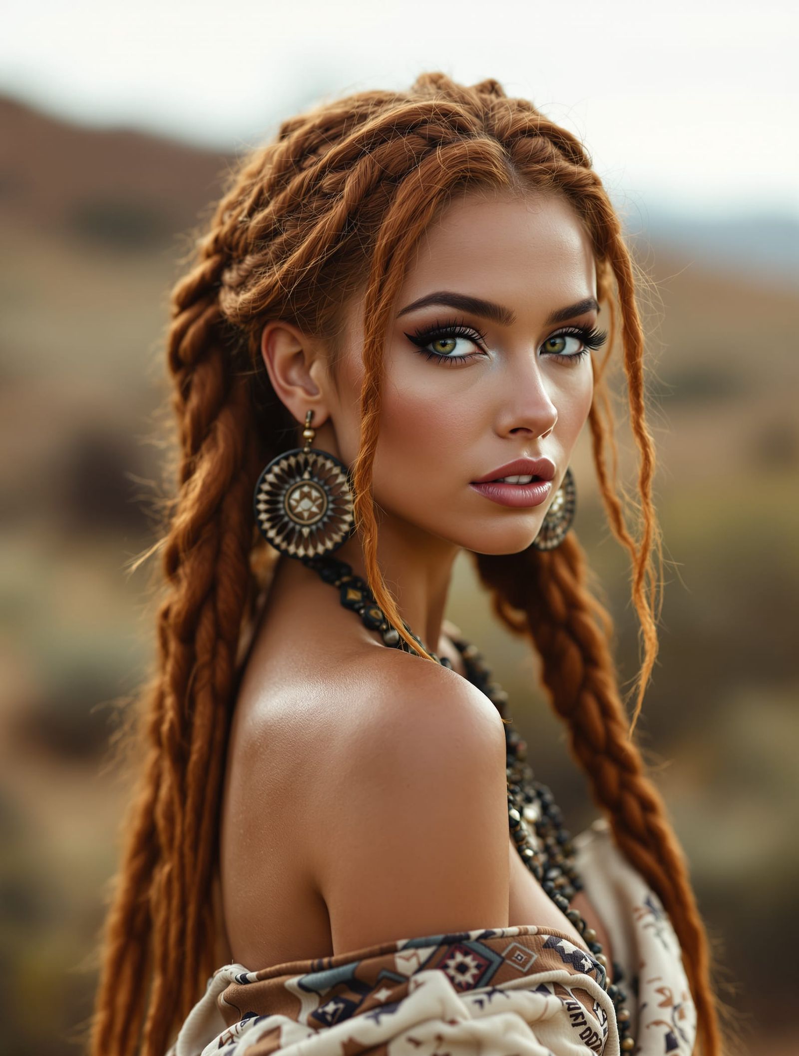 Serene Mixed Ethnicity Woman with Auburn Braids