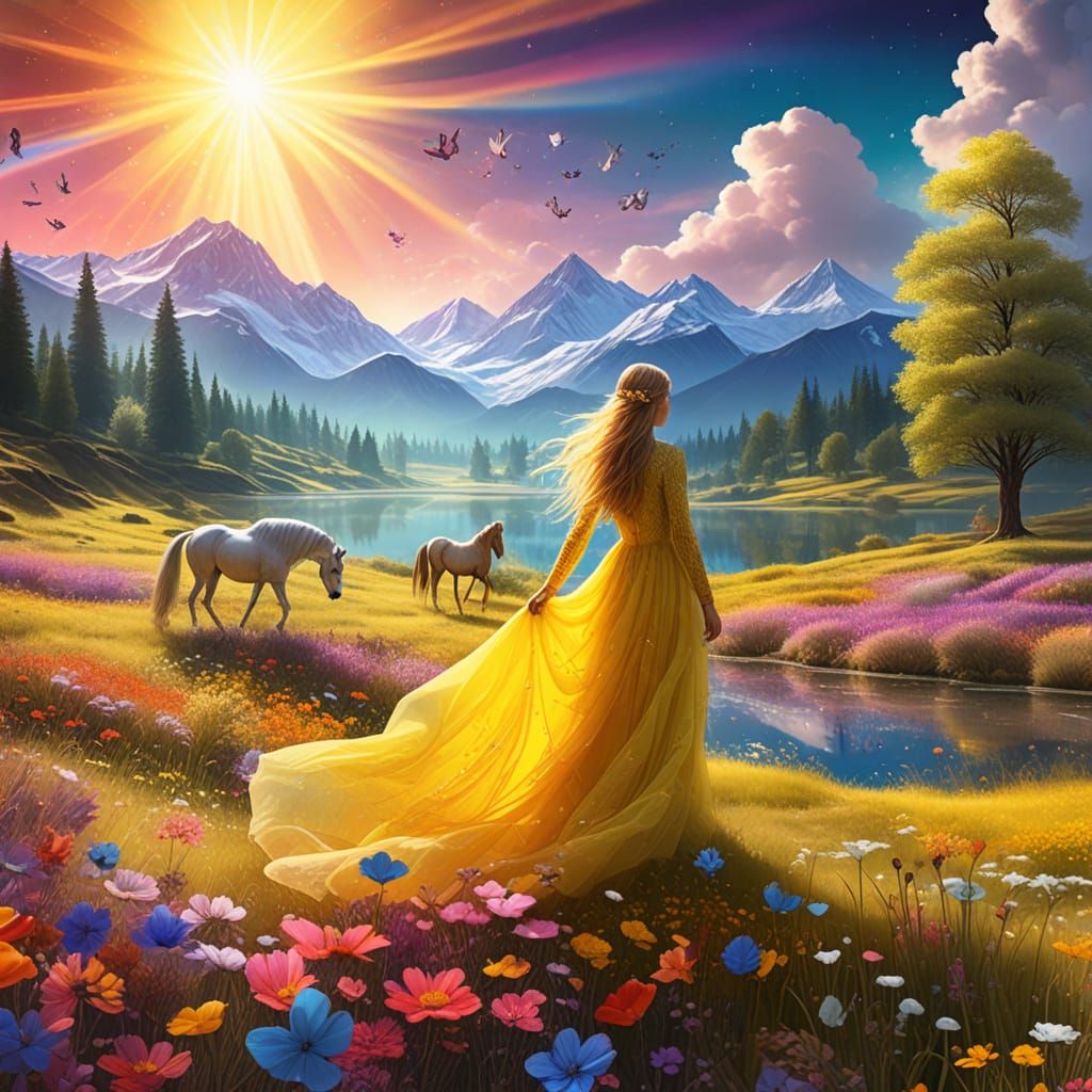 Dreamy Astral Wedding Scene with Whimsical Creatures and Vib...