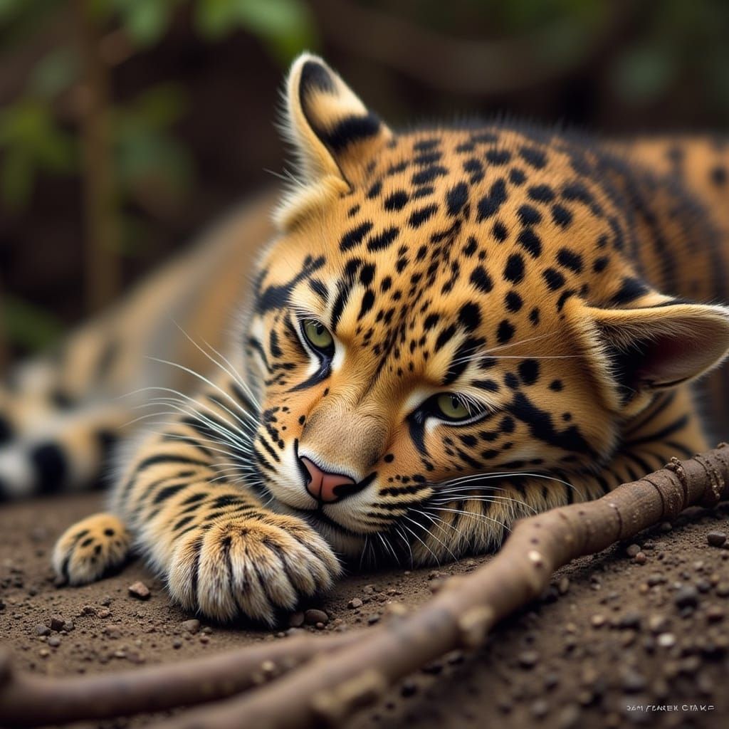 Cute Baby Leopard in a Cozy Slumber