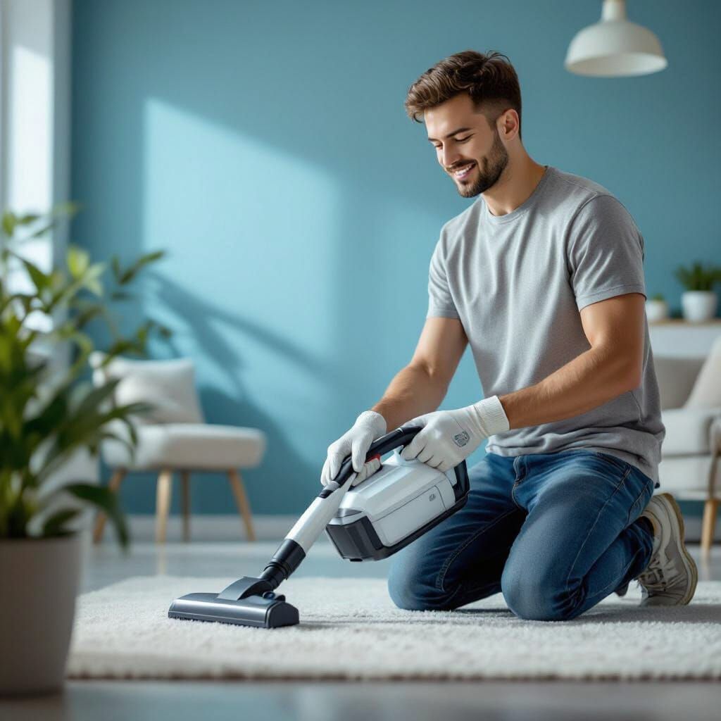 Man Vacuuming Dust in Renovated House, Editorial Photography