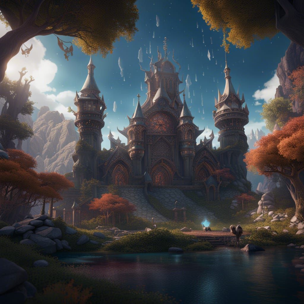 Enchanted Realm: Detailed Matte Painting in Deep Color
