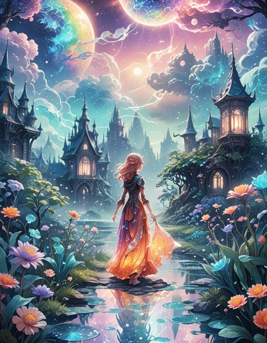 Iridescent Manga Creature in Bioluminescent Fantasy