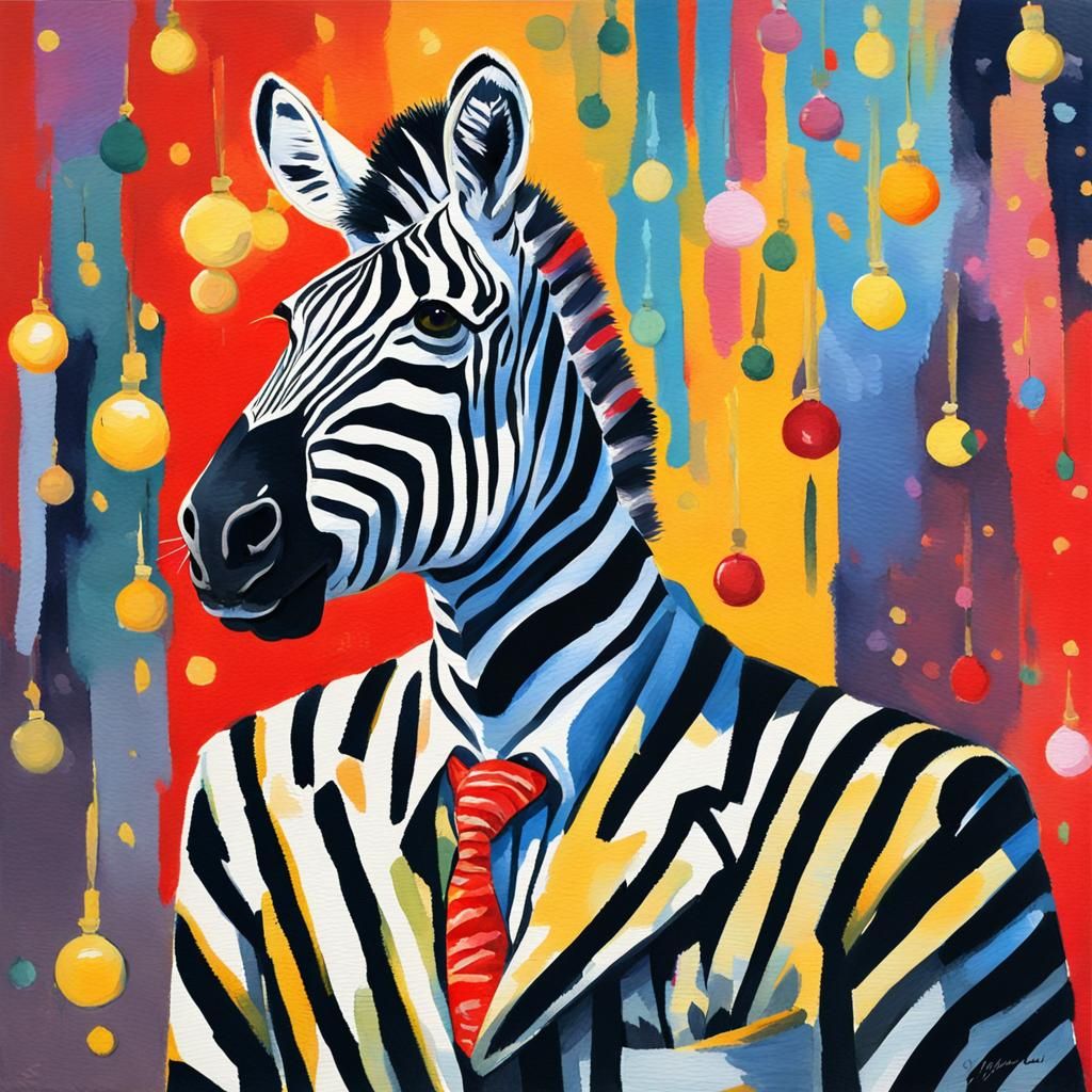 Zebra Celebrates New Year's Eve in Gouache Style