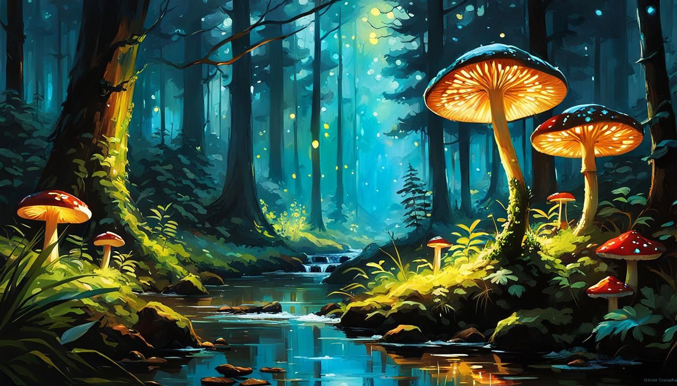 Bioluminescent Whispering Woods in Dark Fantasy Art