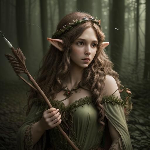 Woodland Elf Druid with Bow and Twig Tiara