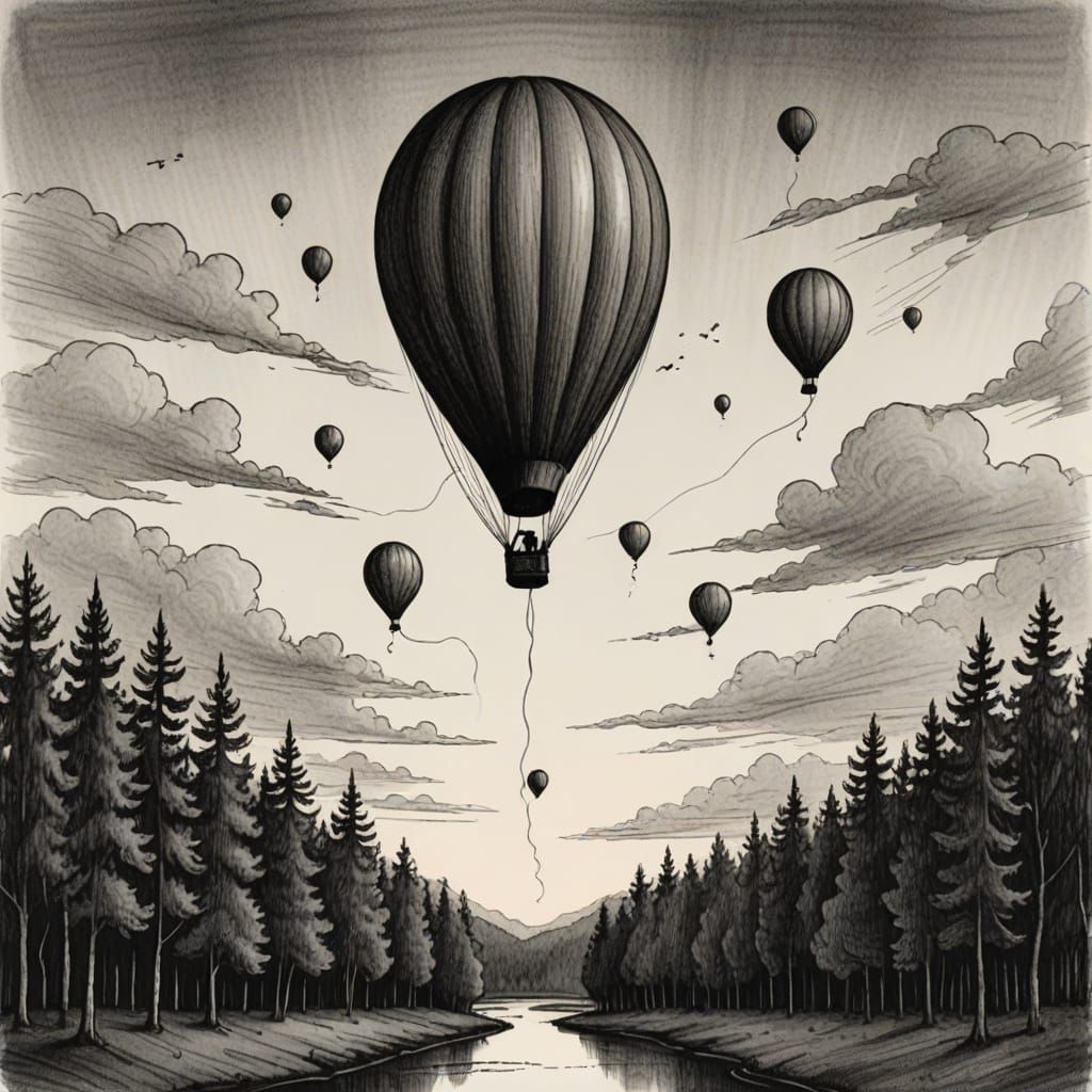Surreal Face in the Sky Balloon Sketch