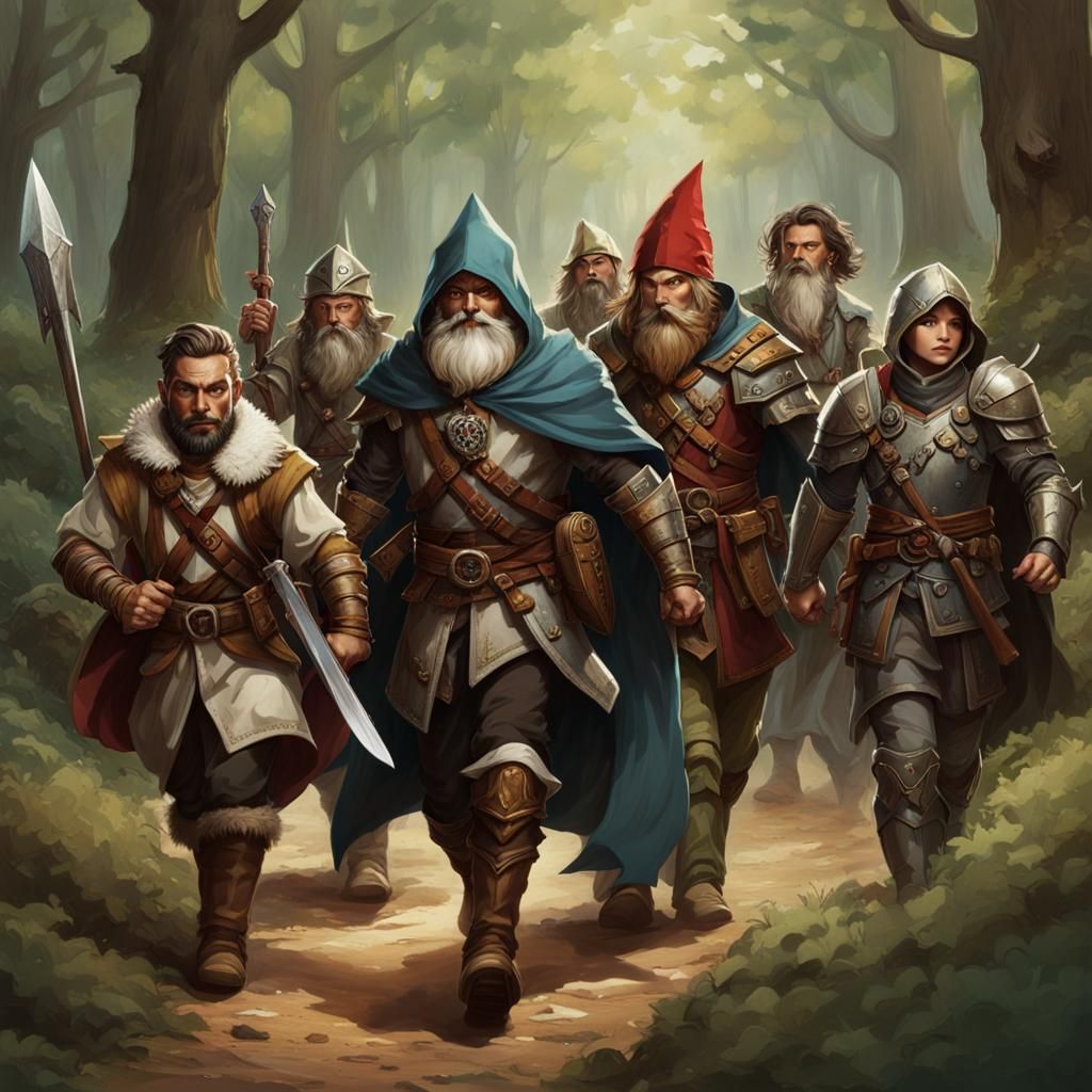 D&D Adventuring Party Walking Through Forest