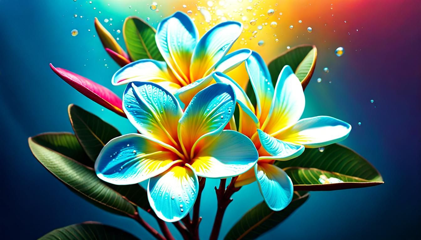Hyperrealistic Ocean and Plumeria Splash Art