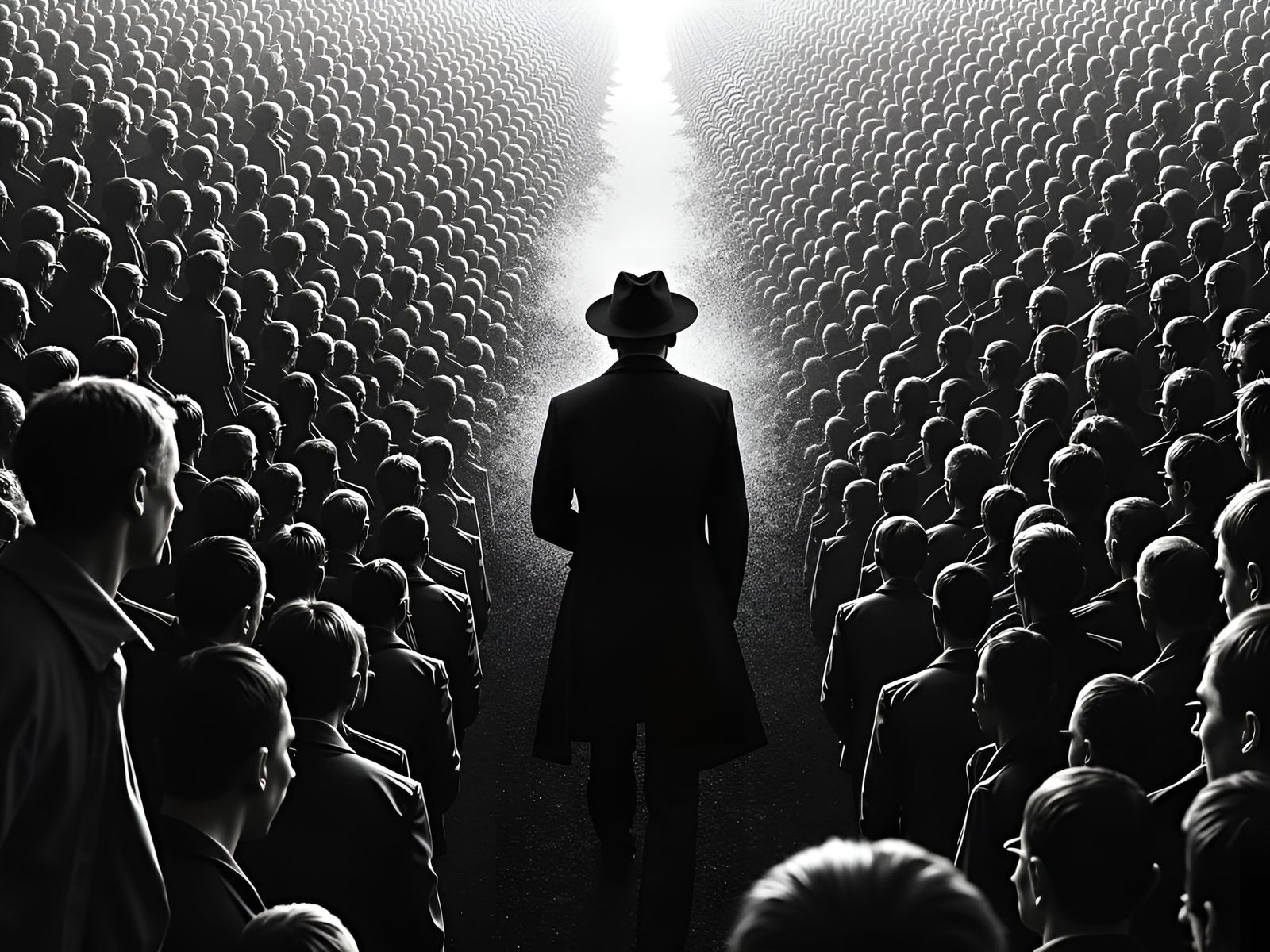 Expressionist Crowd Scene with Geometric Shout