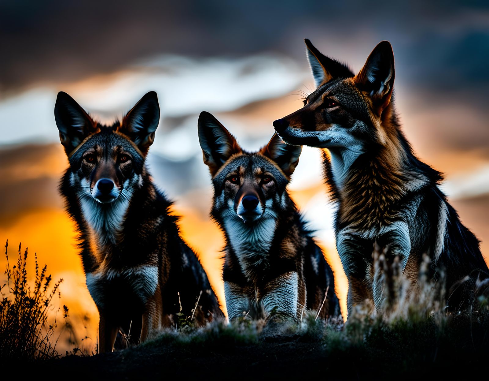 Jackals Silhouetted on Hilltop in Professional Photo