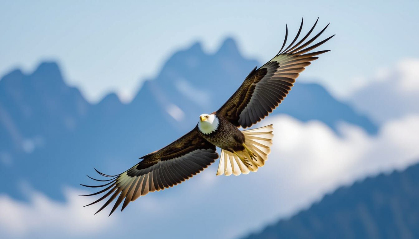 Bird Flying Over Mountains Through Clouds
