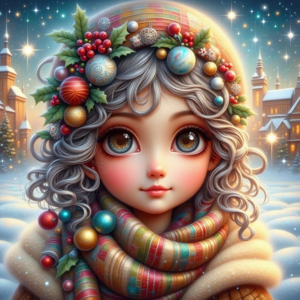 Whimsical Portrait of a Girl in Festive Holiday Attire