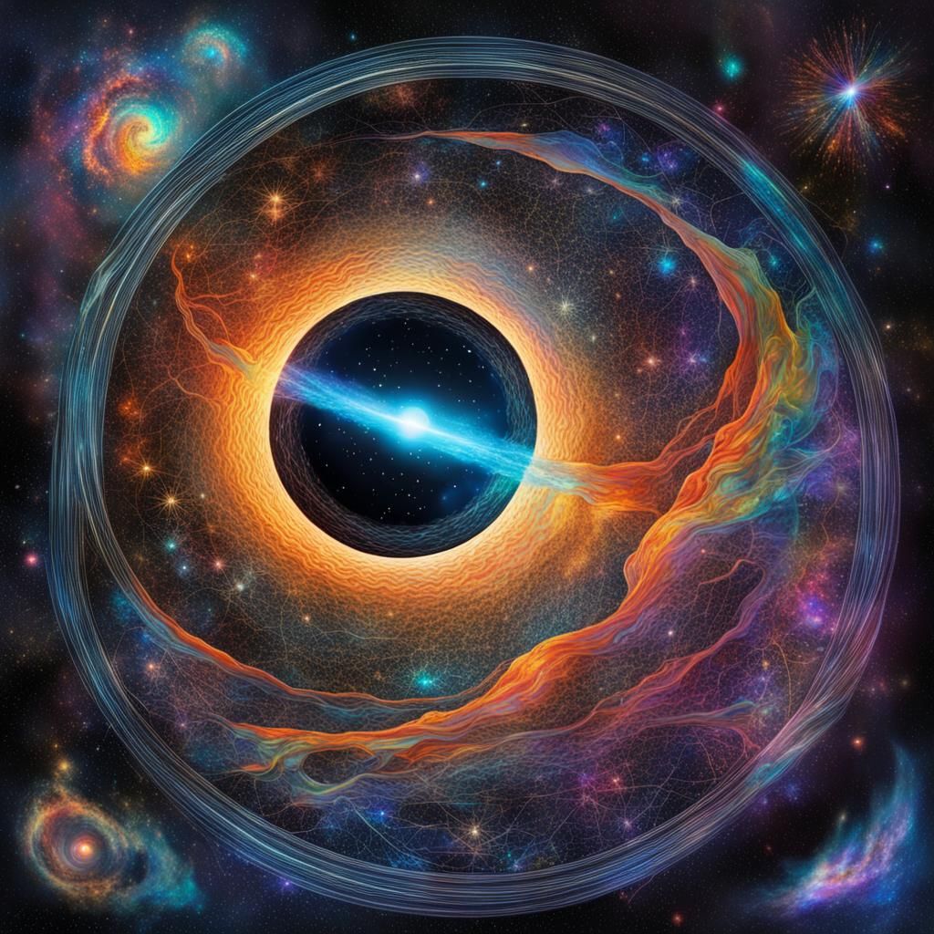 Holographic Black Hole Illustration in Cosmic Style