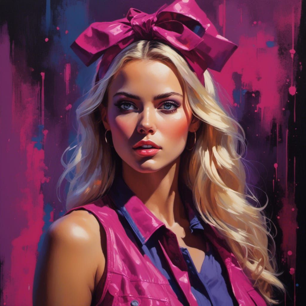 Retro Portrait of Blonde Girl with Colored Highlights