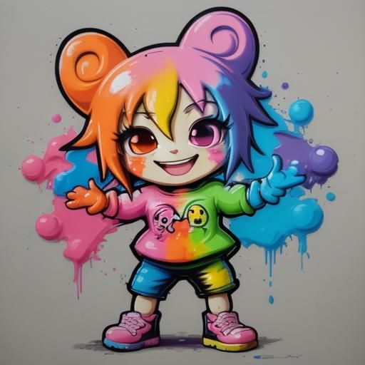 Colorful Chibi Character in Graffiti Art Style