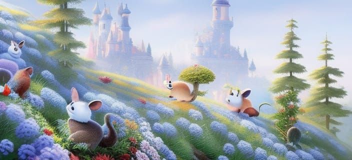 Playful Mouse in Garden: Whimsical Fairycore Illustration