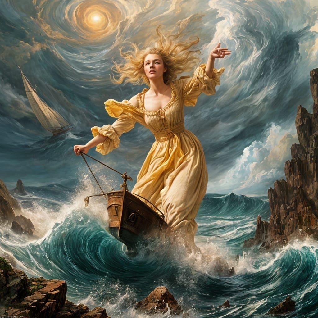 Dramatic Seascape Masterpiece with Ship in Storm