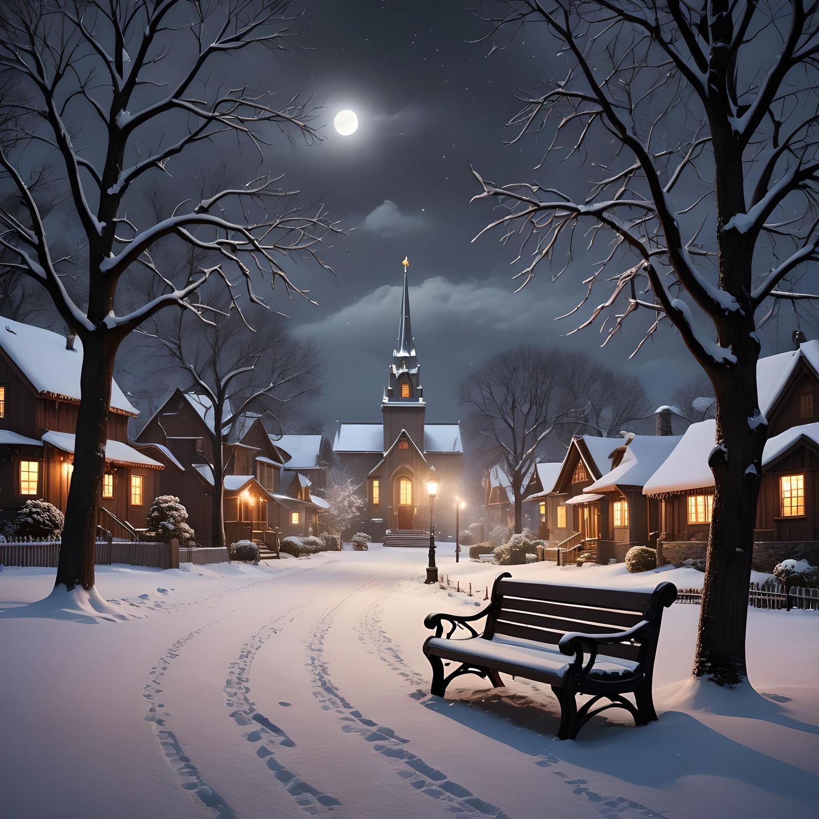 Snowy Village Blizzard: Detailed Matte Painting