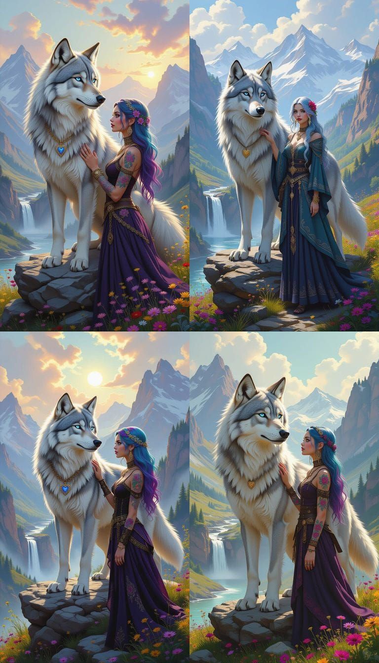 Mountain Landscape with Direwolf, as Oil Painting