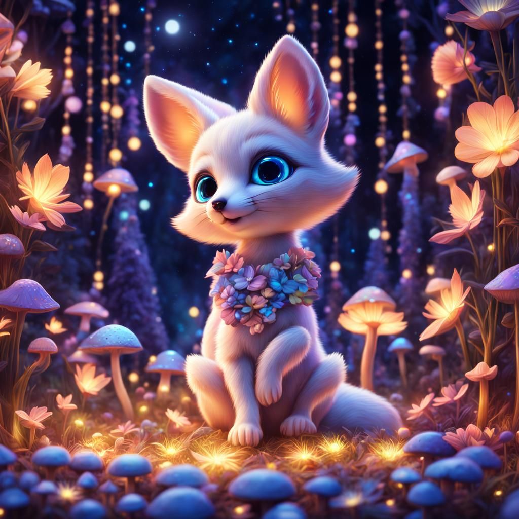 Cute Fennec Fox in Enchanted Galaxy Forest