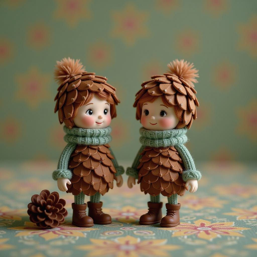 Tiny Pinecone People in Hyperrealistic Style