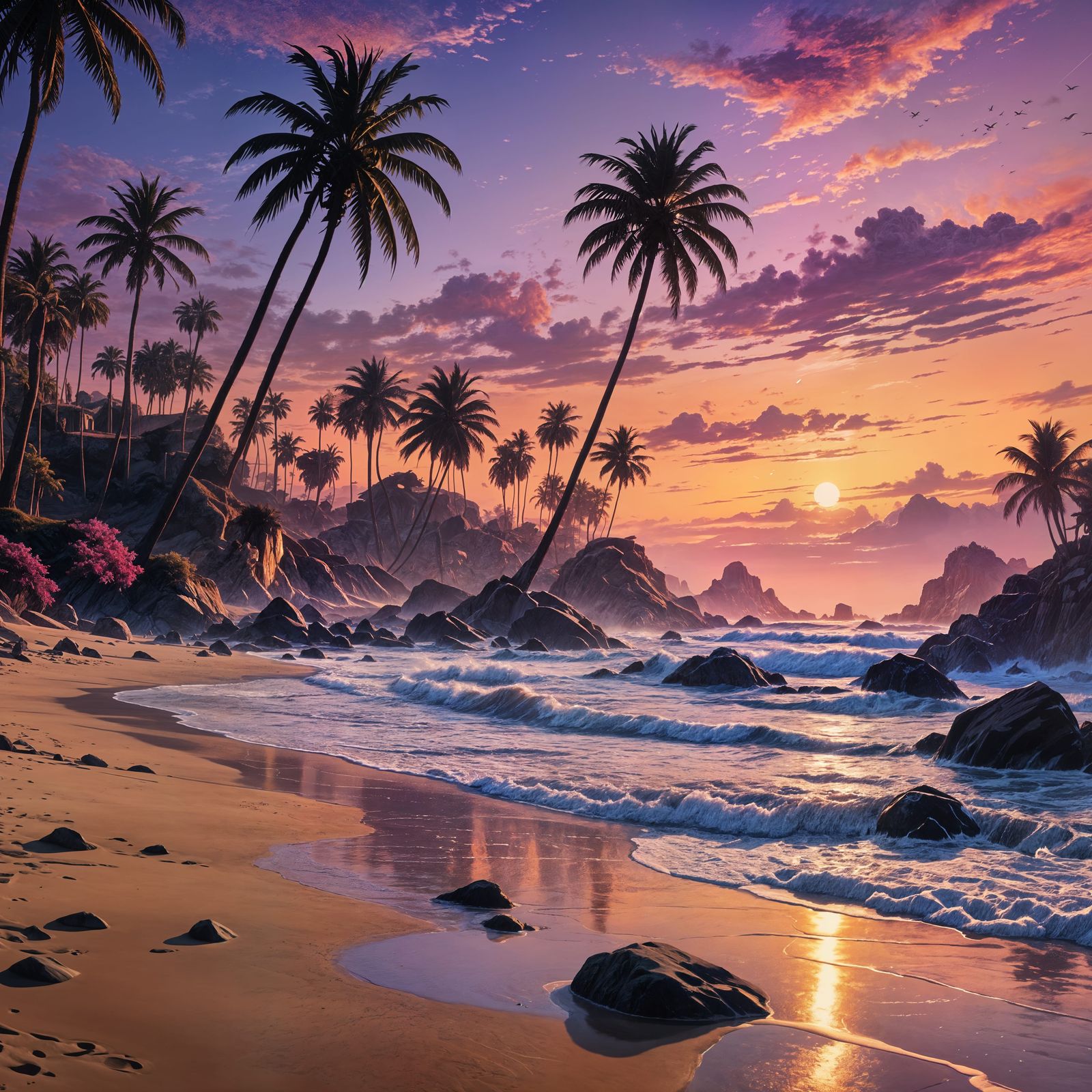 California Beach Sunset: Detailed Matte Painting
