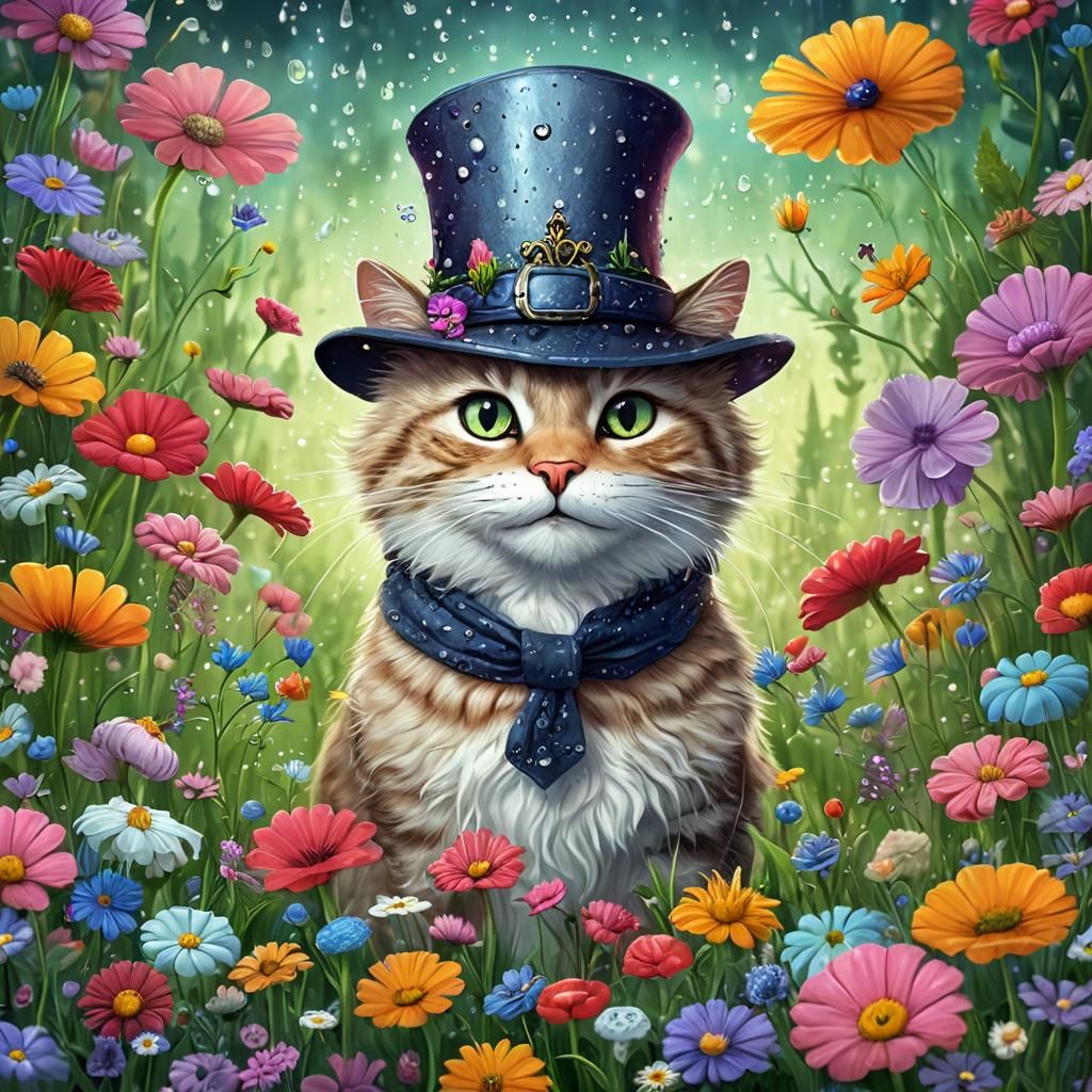 Magical Cat in Fairyland Illustration