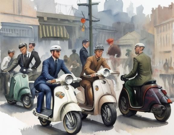 Mods on 1960s scooters -no helmets