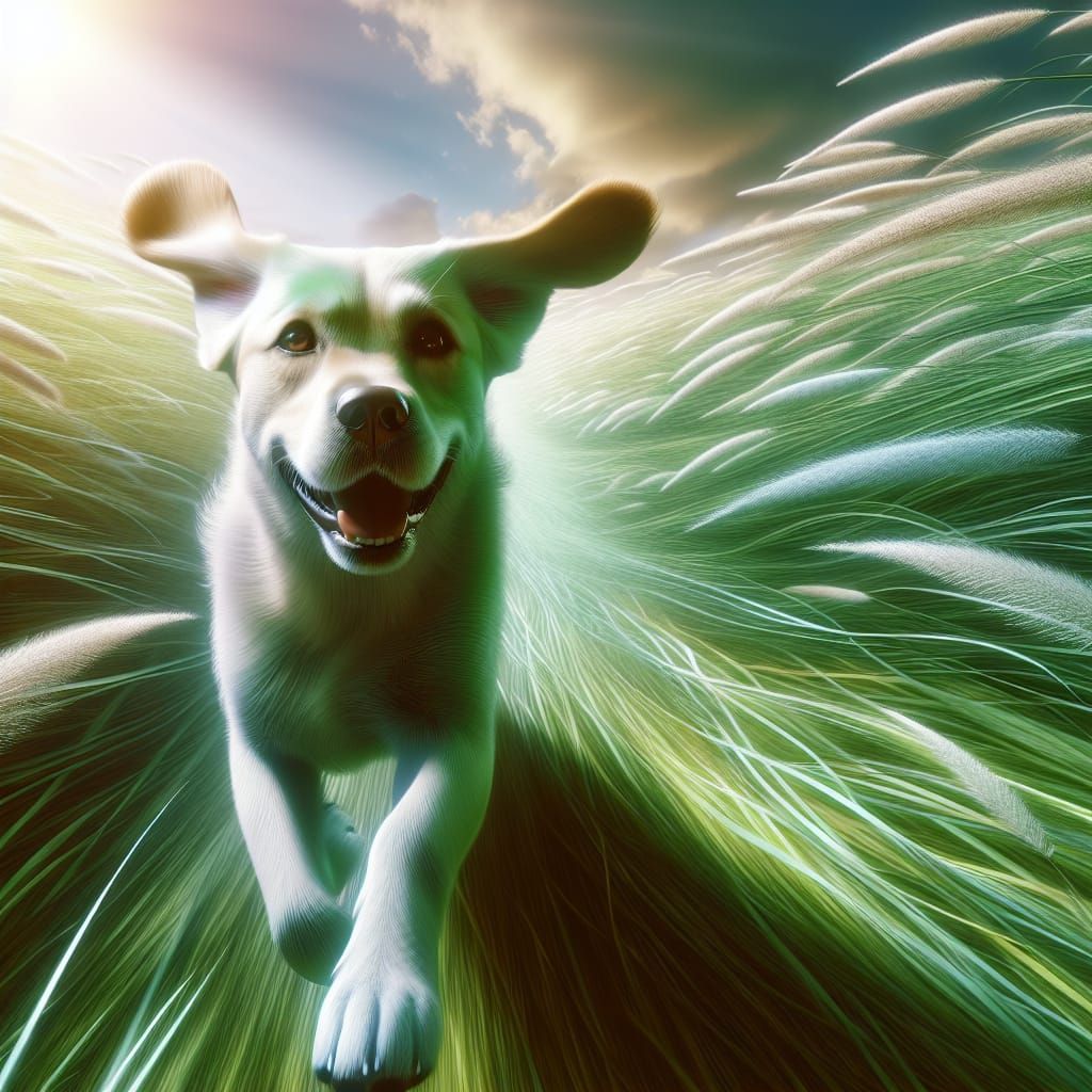 Happy Labrador Running Through a Sunny Meadow